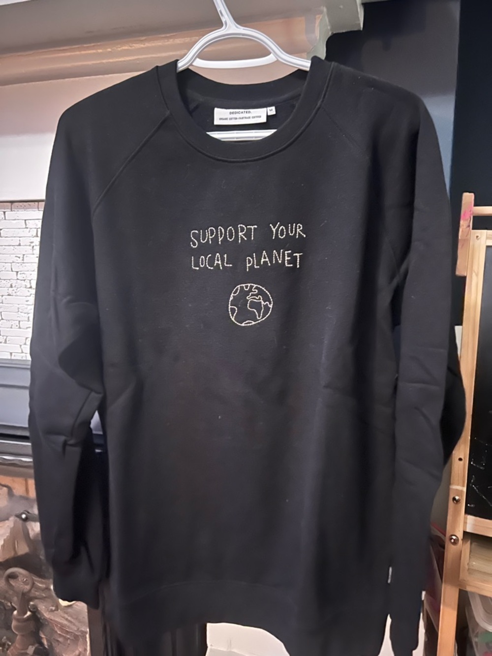 Dedicated Black 'Support Your Local Planet' Embroidered Crewneck Sweatshirt